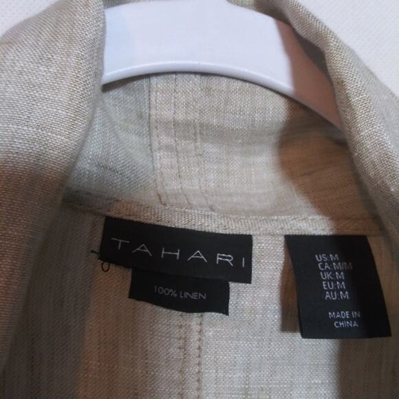 Tahari Neutral Linen Longline Open Front Jacket With Pockets Natural Size M - Picture 4 of 6